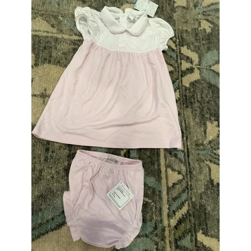 Kissy Kissy Pique Twin Bunnies Pink Dress Set Pima Cotton Easter 3-6 Months NWT